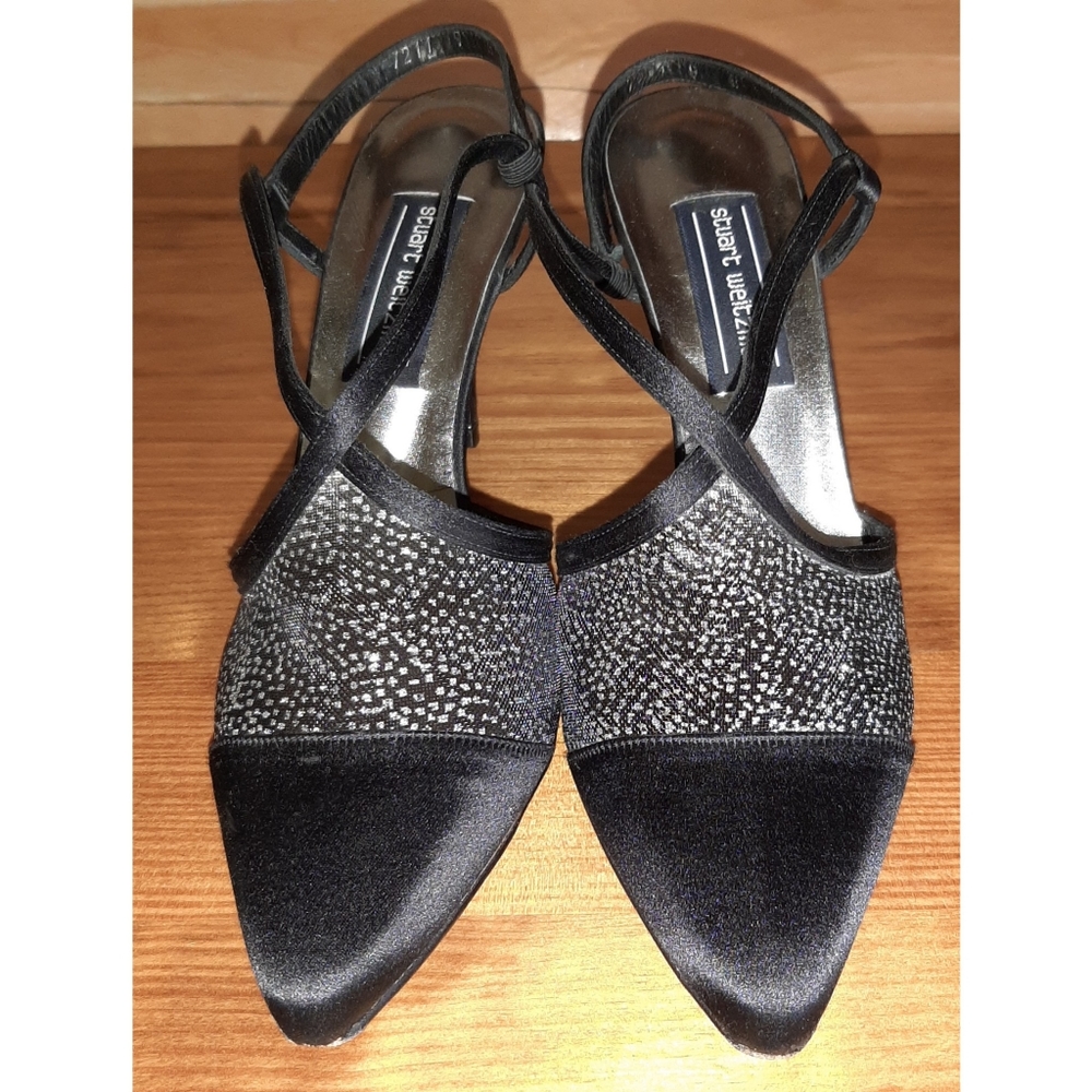Stuart Weitzman Black & Glitter Slingback Heels
